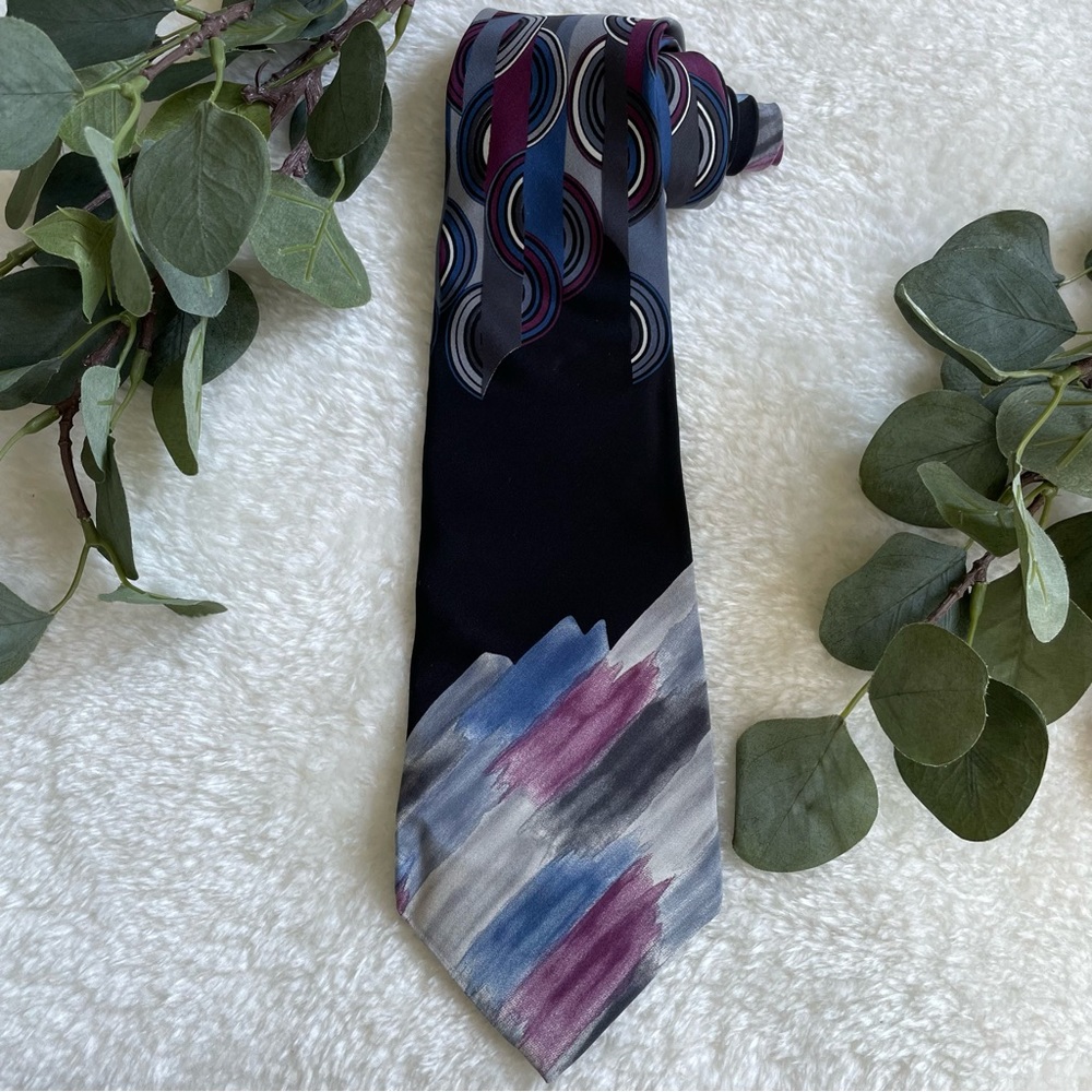 Zylos by George Machado Watercolor and Geometric Print Tie